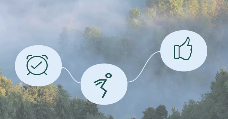 Icons zu Teilzeit im Projekt Management vor Walt im Nebel